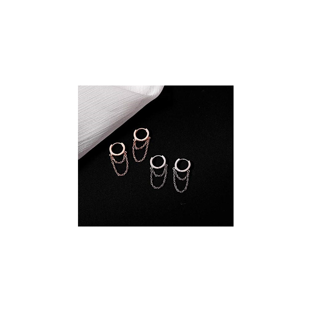 Aretes aro pequeños de plata con borla para mujeres