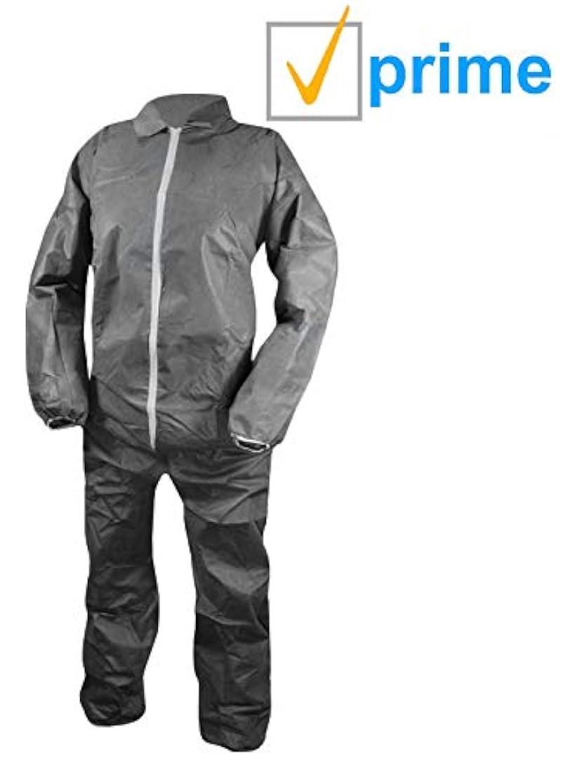 Mono de protección básica AMZ. Mono desechable para adulto gris XXL, 100% polipropileno virgen, ropa con cremallera frontal y muñecas elásticas, ropa de trabajo unisex para aplicaciones industriales
