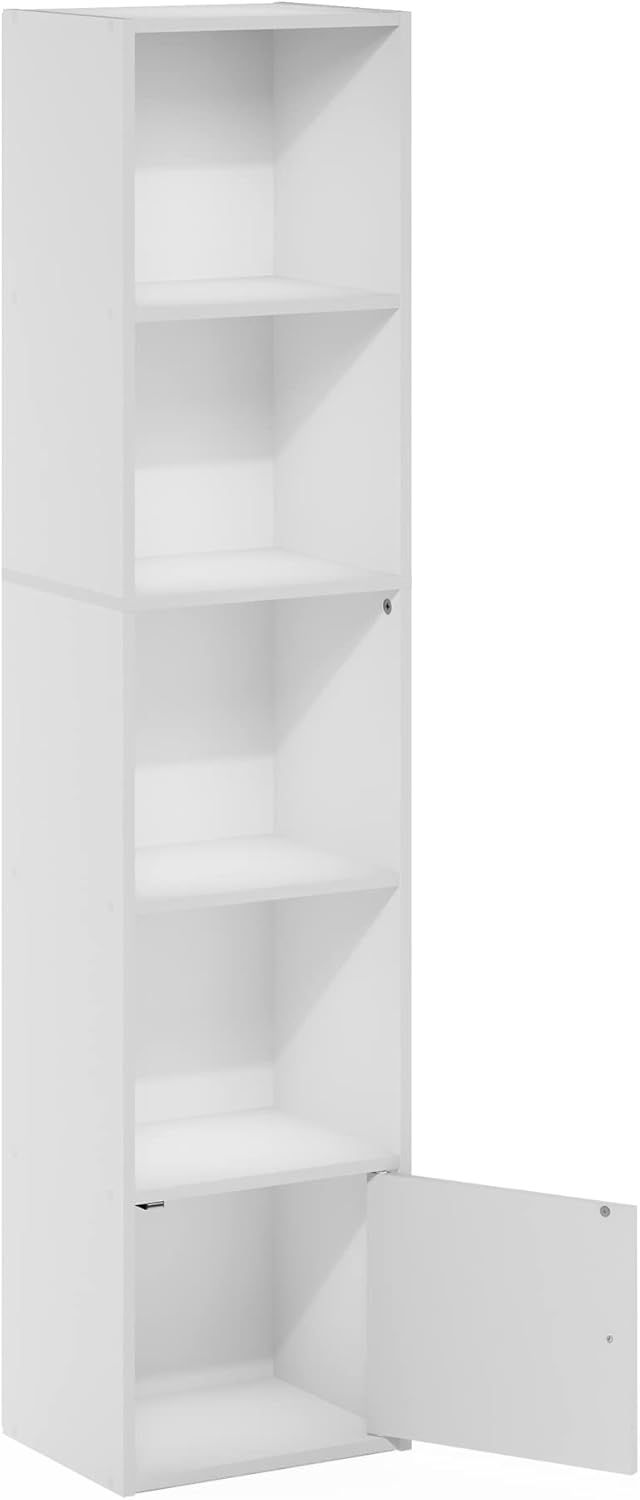 Estantería con armario de almacenamiento, 5 cubos, 1 puerta