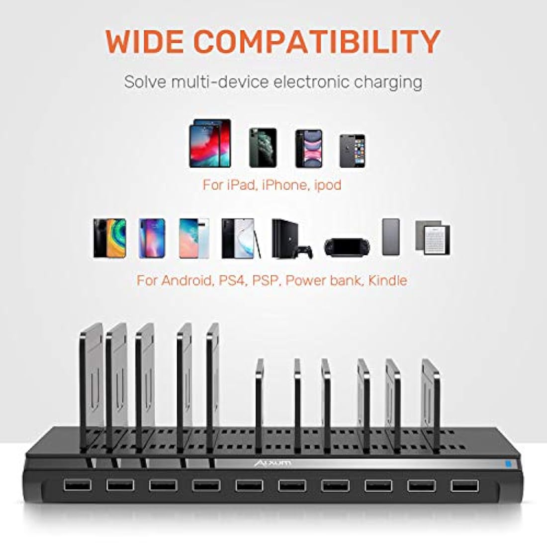 Estación de carga USB para 10 puertos con 2,4 A/negro/60 W.