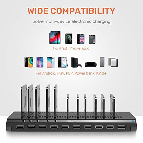 Estación de carga USB para 10 puertos con 2,4 A/negro/60 W.