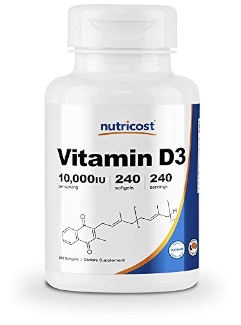 Vitamina D3 10,000 UI, 240 cápsulas de gel blando