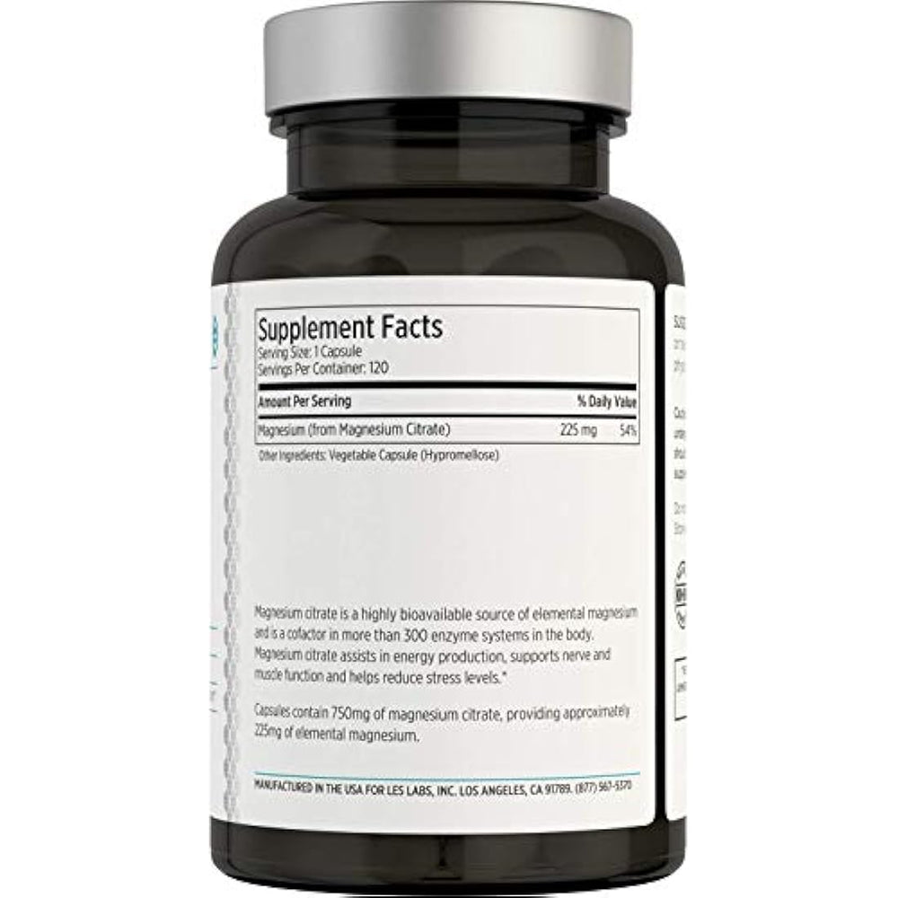LES Labs Citrato de magnesio, suplemento sin OMG, 750 mg,