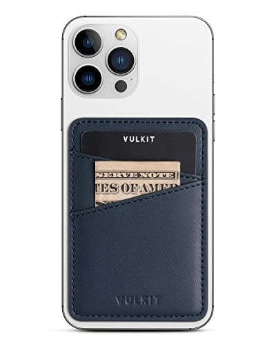 VULKIT Portatarjetas de teléfono, billetera, bolsillo adhesivo de piel, bloqueo RFID, fundas para tarjetas de crédito, se pegan en la parte posterior de teléfonos inteligentes o, Azul Marino