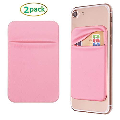 OBVIS Bolsillo para teléfono celular, tarjetero autoadhesivo con adhesivo 3M RFID, tarjetero para tarjeta de crédito ATM, para iPhone Android, 2 unidades, color rosa