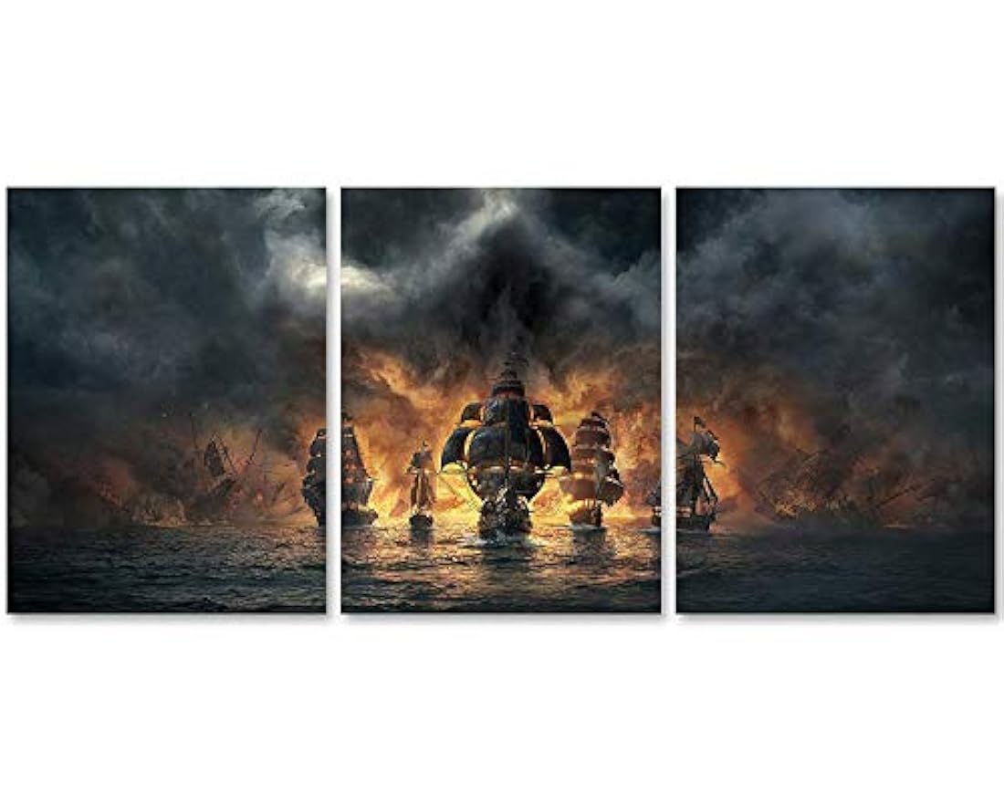TutuBeer 3 paneles pirata barco decoración lienzo impresión