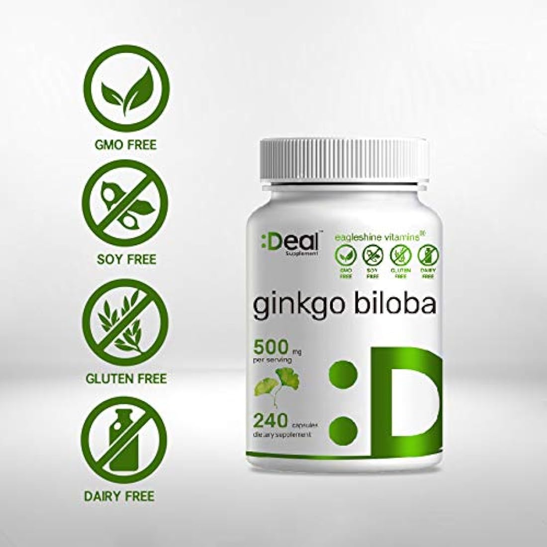 Suplemento Ginkgo Biloba,500 mg por porción, 240 cápsulas