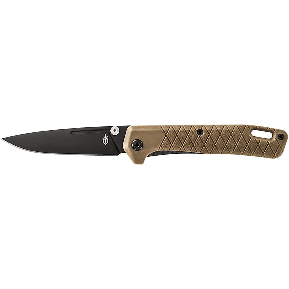 Cuchillo de bolsillo plegable, hoja de borde liso marrón
