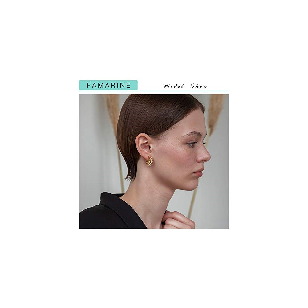 Aretes de aro de corte de oro de 14 quilates para mujer