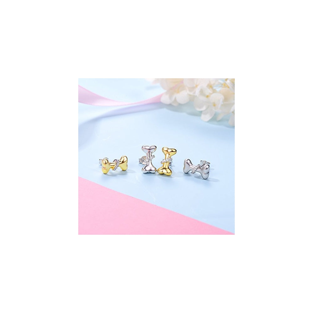 Aretes de plata con diseño de perro para mujeres