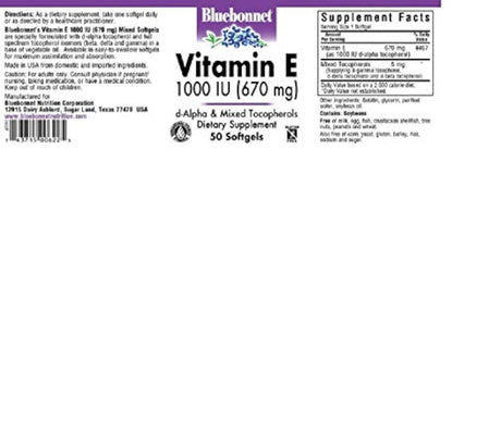 BlueBonnet Vitamina E 1000 IU Mixed Softgels, 50 unidades