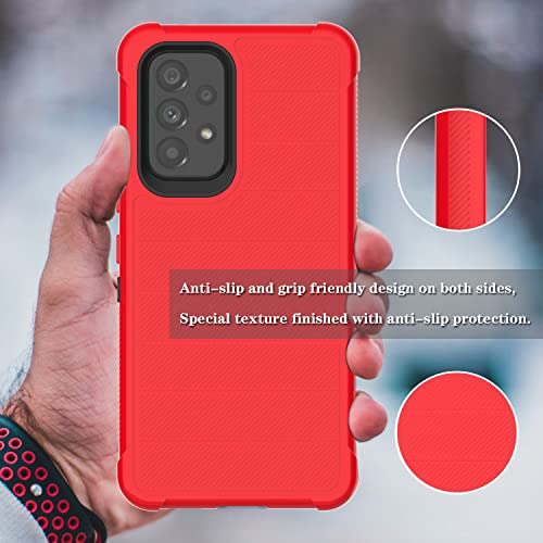 Leptech Funda para Samsung Galaxy A53 5G con protector de pantalla de cristal, [Serie Funda] Clip de cinturón de protección, resistente, resistente, resistente, resistente, militar, a prueba de golpes, cubierta para teléfono celular (rojo)