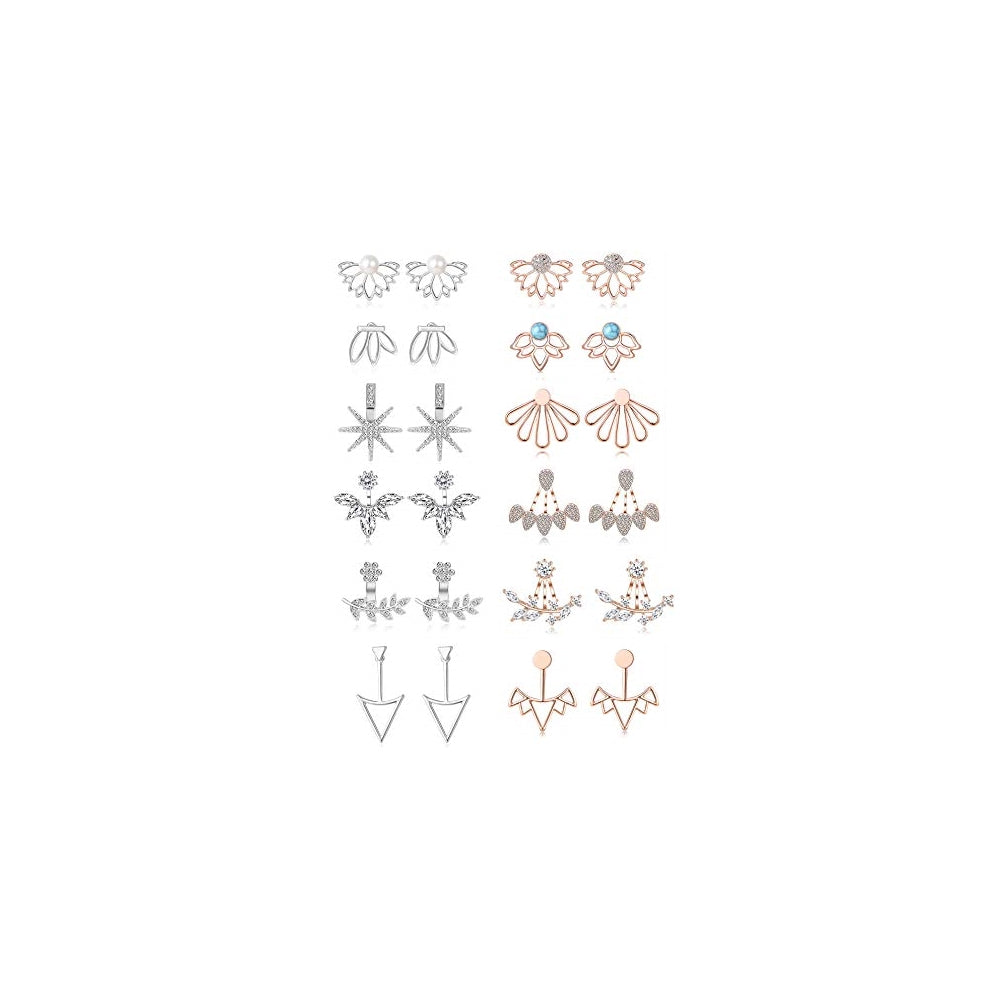 Aretes de flor de loto circonita cúbica para mujer 12 pares