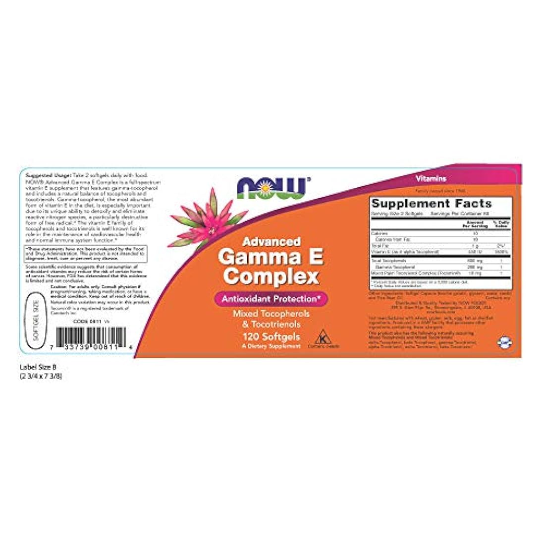 Now Suplementos, Advanced Gamma E Complex, Mixed Tocopherols & Tocotrienols, Antioxidant Protection*, 120 Softgels