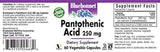 Bluebonnet ácido pantoténico 250 mg cápsulas vegetales, 60 unidades