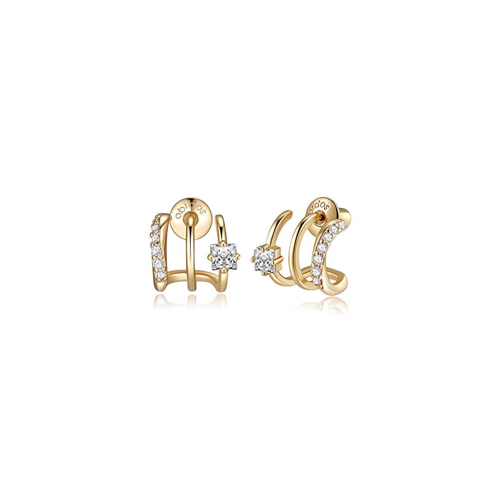 Aretes tipo dormilona triples chapados en oro de 14 quilates