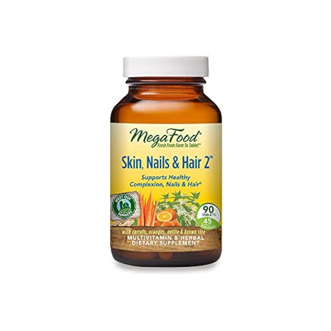 MegaFood, piel, uñas y cabello 2, soporta complejo saludable, uñas y cabello, suplemento alimenticio multivitamínico y herbal, sin gluten, vegano, 90 tabletas (45 porciones)