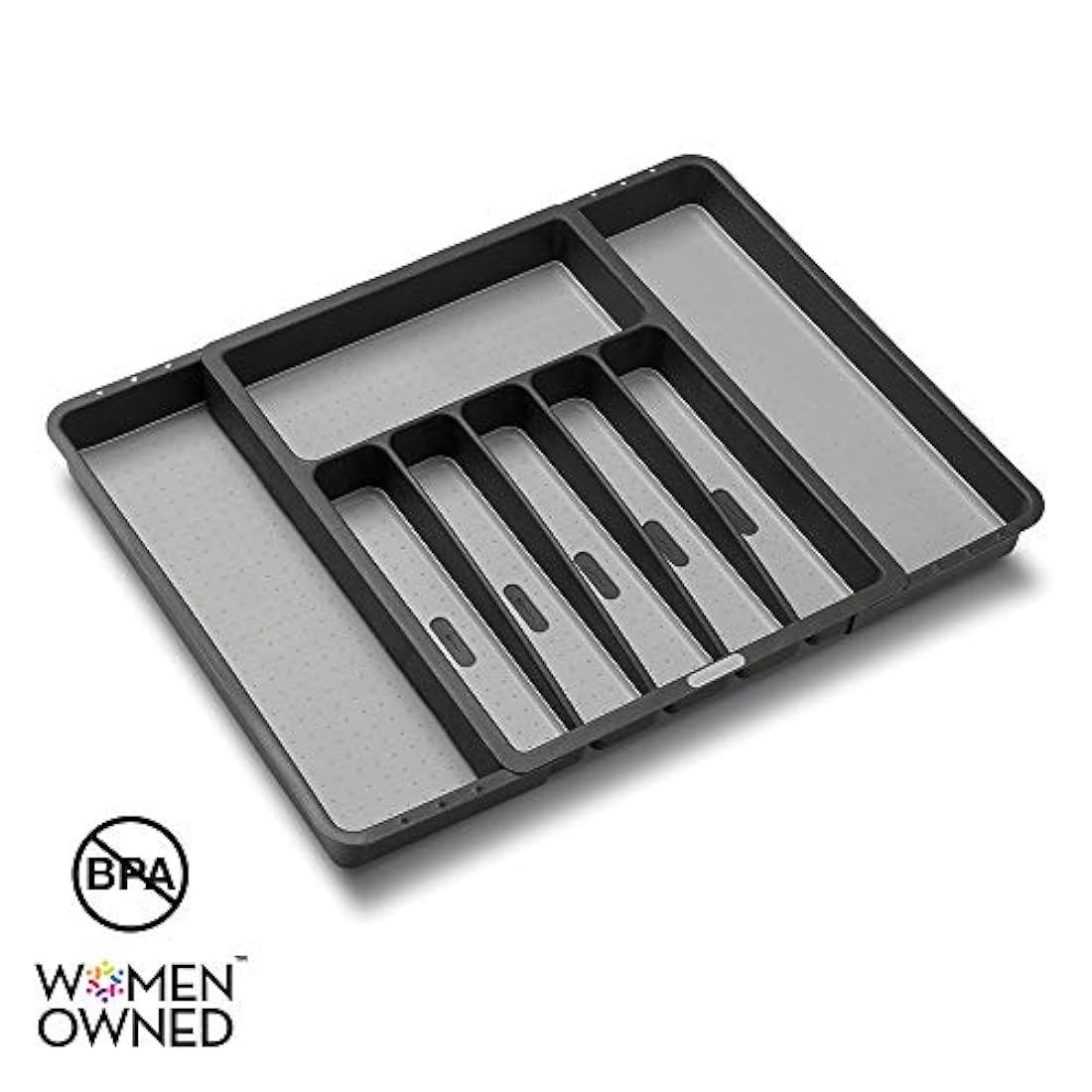Madesmart - Bandeja extensible para cubiertos (granito, colección clásica, 8 compartimentos, organizador de cocina, forro de agarre suave, fácil de limpiar, sin BPA