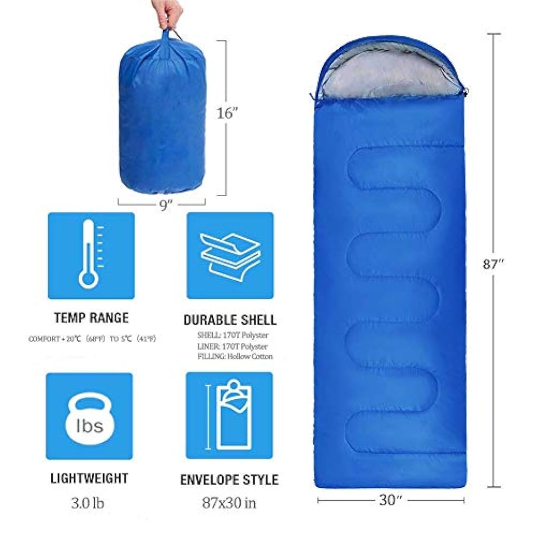 Saco de dormir, ligero, 3 estaciones, para niños, adultos