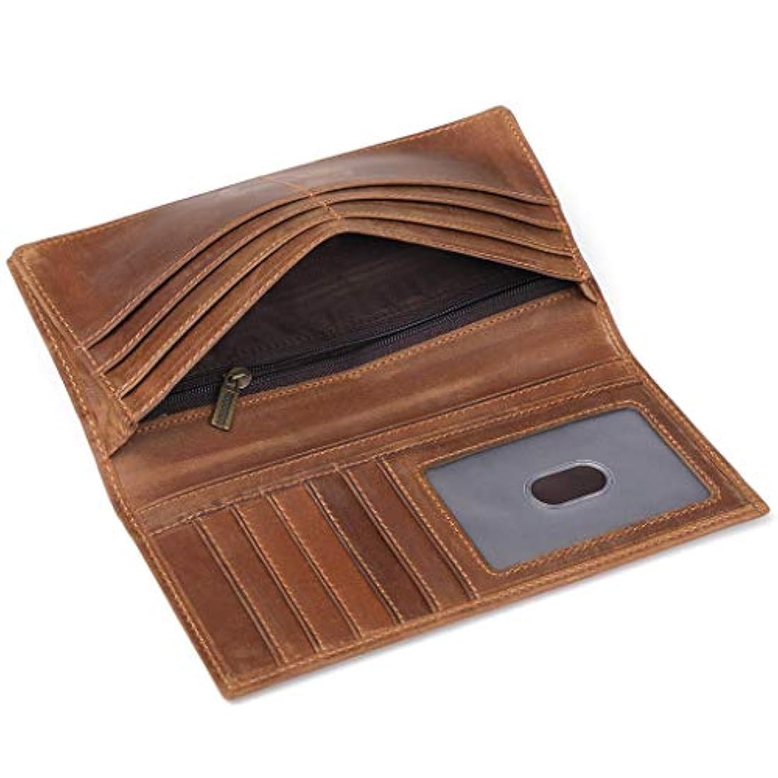 Cartera larga de piel auténtica para hombre, estilo vintage