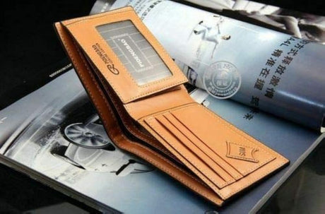 Cartera de piel para hombre, delgada