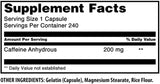 Suplemento de Cafeína Amazing Formulas | 200 mg | 240 Cápsulas
