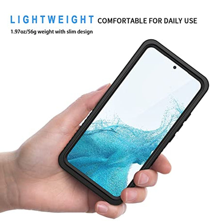 Lanhiem Funda para Samsung Galaxy S22, IP68, impermeable, a prueba de polvo, a prueba de golpes, con protector de pantalla integrado, resistente cubierta protectora de cuerpo completo para Galaxy S22 5G de 6.1 pulgadas, negro/transparente