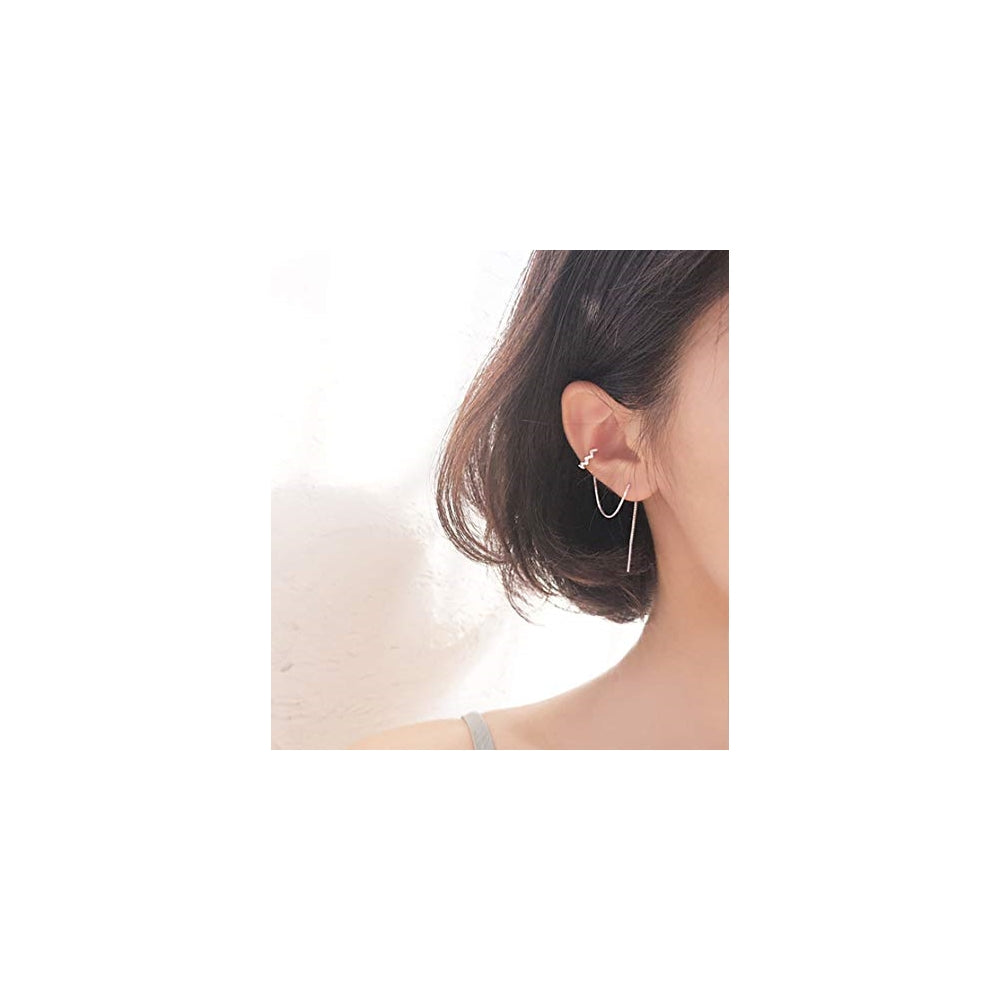 Aretes colgantes de plata con forma de onda para mujeres
