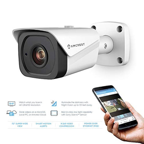 Cámara IP de exterior Bullet POE, Amcrest UltraHD 4K (8MP)