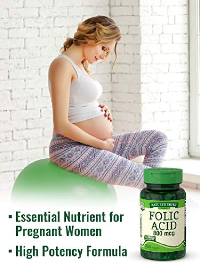 Ácido fólico Nature's Truth 800 mcg | 250 tabletas | Vegetariano, sin OMG y sin gluten