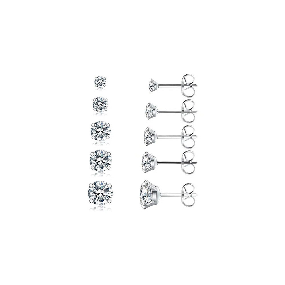 Aretes de tuerca Juego de 5 pares de acero inoxidable