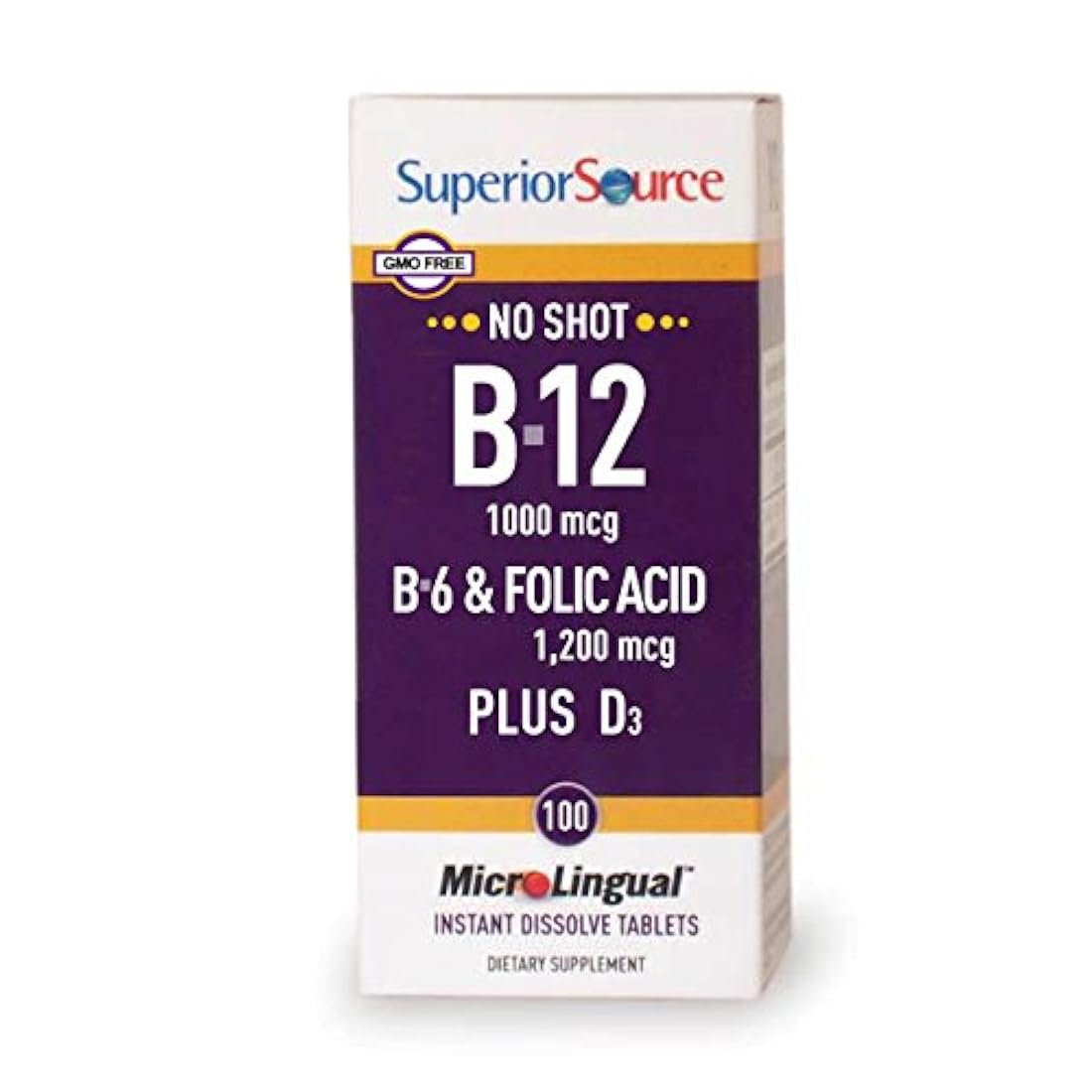 Superior Source No Shot B6/B12/ácido fólico Plus D multivitaminas, 100 unidades