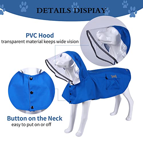 Impermeable impermeable para perros, ajustable, reflectante ligero para lluvia para mascotas con capucha poncho (azul, pequeño)