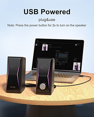 Altavoces de computadora, altavoces estéreo de alta fidelidad con USB, altavoces de computadora RGB dinámicos para escritorio, conexión auxiliar Bluetooth de 5.0 y 0.138&nbsp;in, 4 unidades de altavoz doble magnético y 2 diafragmas de graves extra