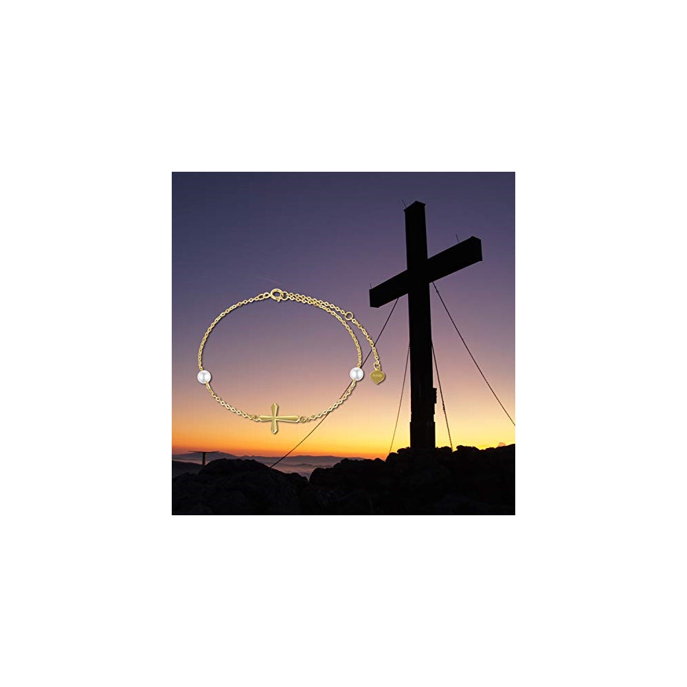 Pulseras de cruz de oro de 14 quilates para mujer