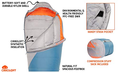 Kelty Cosmic - Saco de dormir sintético de 20 grados, correas de compresión, saco de cosas incluido