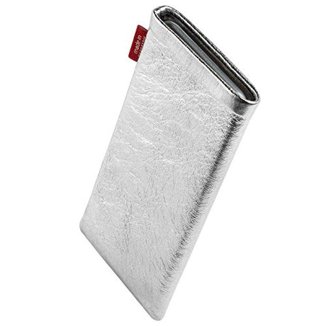 fitBAG Groove Silver - Funda personalizada para Samsung Galaxy S22 Ultra | Fabricada en Alemania | Funda de piel fina de napa con forro de microfibra para limpieza de pantallas