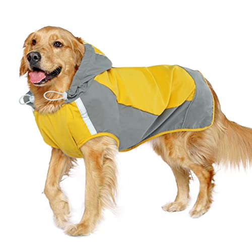 IECOii Chubasquero ajustable para perros con rayas reflectantes, abrigo de lluvia para perros con capucha, abrigo impermeable ligero para perros, impermeable para perros con calcomanía mágica, impermeables para perros medianos y grandes