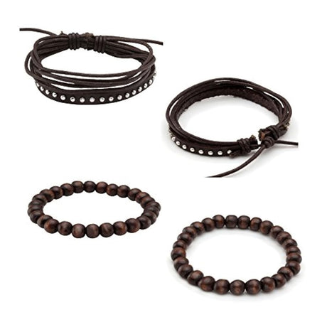 Pulsera de piel trenzada ajustable, color negro y marrón