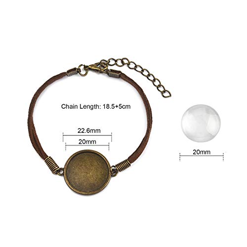 DROLE - Pulsera ajustable en blanco con biseles y cabujones de cristal transparente, biseles de cúpula, ajustes en blanco para hacer joyas.