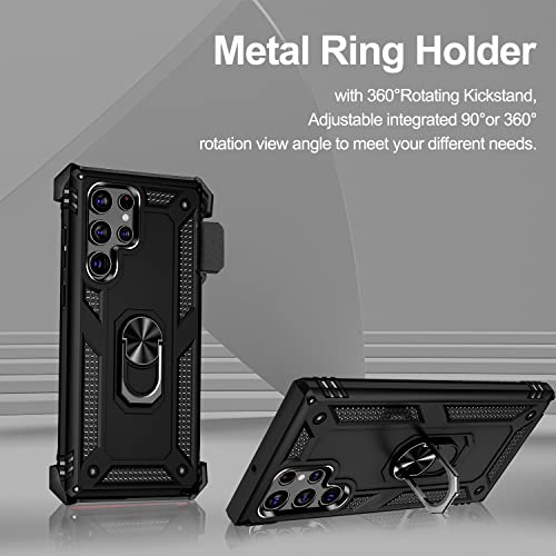 Funda para Galaxy S22 Ultra, Samsung S22 Ultra con clip para cinturón, soporte de anillo, cubierta de protección de grado militar [compatible con soporte magnético para automóvil] Funda a prueba de golpes para S22 Ultra (negro)