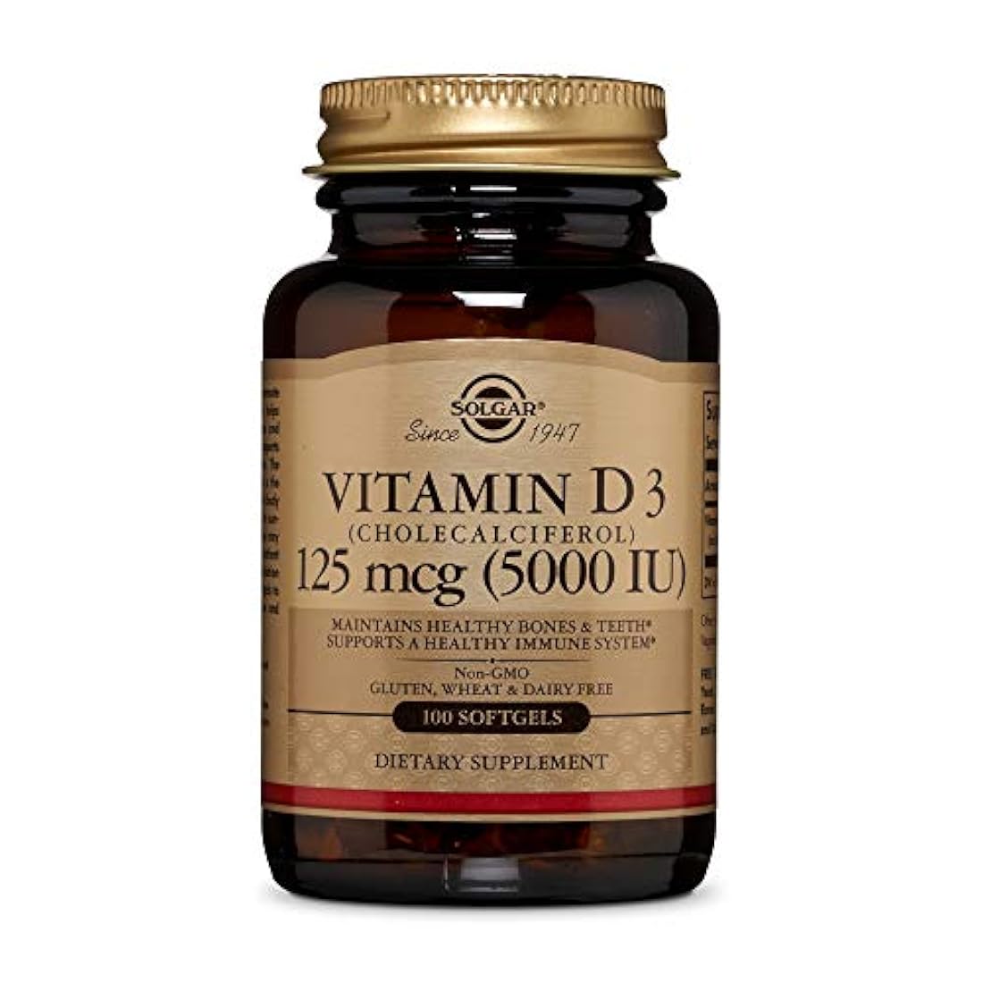 Vitamina D3 (Colecalciferol) 125 MCG (5000 UI), 100 cápsulas