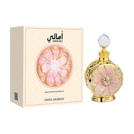 AMAALI Aceite de Perfume para Mujer 15mL | Delicado Gourmand Oriental Perfume | Sultry Cedarwood, Sándalo, almizcle, vainilla, ámbar y caramelo | Natural sin alcohol Attar | Aceite Corporal por Artisan Swiss Arabian