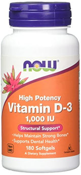 Now Foods, Vitamina D 1000iu, 180 cápsulas blandas