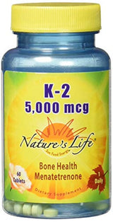 Nature's Life K-2, menatetrenona, 5000 mcg, 60 tabletas