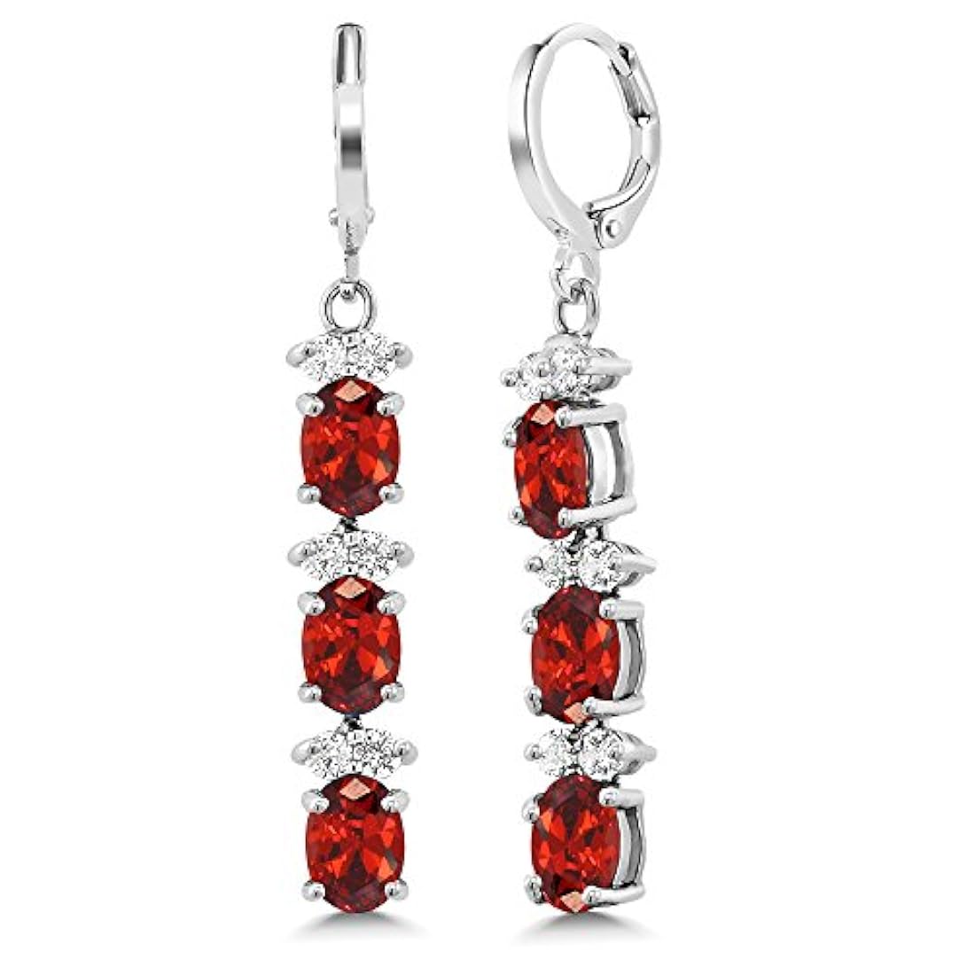 7 rojo y blanco CZ pulsera Juego con 2 forma Oval arete