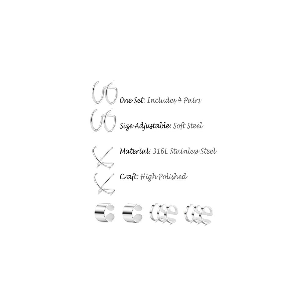 Aretes de acero inoxidable sin perforaciones para mujeres