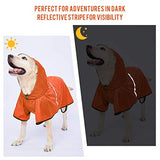 Impermeable para perros con correa ajustable para el vientre y agujero para correa, sudadera con capucha con tira reflectante, impermeable, ligero, transpirable, poncho de lluvia para perros medianos y grandes, fácil de usar, naranja, 3XL