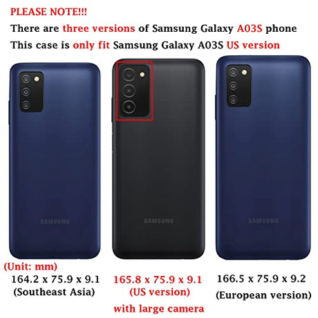 FUNDA para Samsung Galaxy A03S con protector de pantalla HD [grado militar de 16 pies, prueba de caídas] Soporte magnético para anillo de soporte para Samsung Galaxy A03S, color rojo