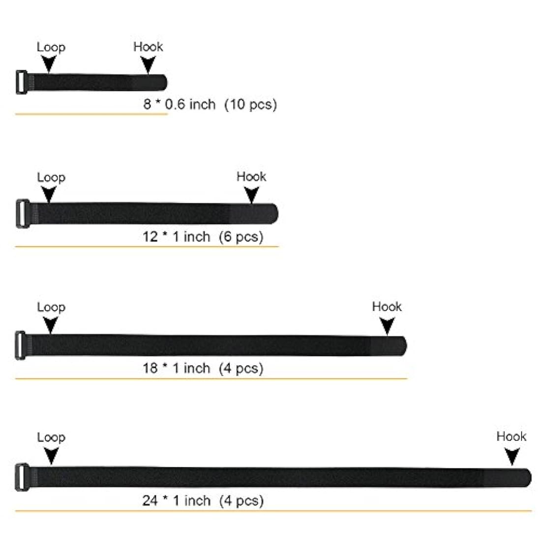 Correas de cable mixtas reutilizables, paquete de 24.
